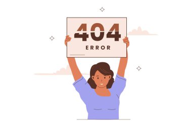 404 hata sayfasının düz tasarımı bulunamadı. Web siteleri, iniş sayfaları, mobil uygulamalar, posterler ve afişler için çizimler. Moda düz vektör illüstrasyonu