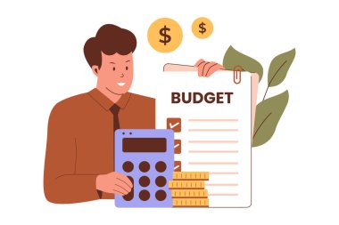 Mali bütçe planlama illüstrasyonu. Web siteleri, iniş sayfaları, mobil uygulamalar, posterler ve afişler için çizimler. Moda düz vektör illüstrasyonu