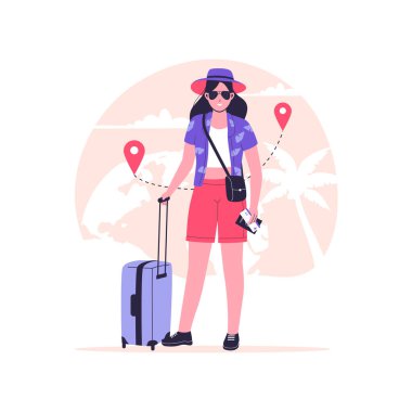 Seyahat konsepti illüstrasyonu. Web siteleri, iniş sayfaları, mobil uygulamalar, posterler ve afişler için resim. Moda düz vektör illüstrasyonu