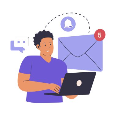 Posta bildirim illüstrasyon konsepti. Web siteleri, iniş sayfaları, mobil uygulamalar, posterler ve afişler için çizimler. Moda düz vektör çizimleri