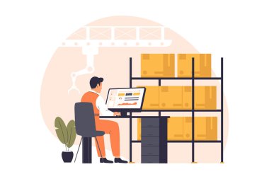 Otomatik envanter kontrolünün düz tasarımı. Web siteleri, iniş sayfaları, mobil uygulamalar, posterler ve afişler için resimler