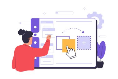 Sürükle ve bırak kavramının düz tasarımı. Web siteleri, iniş sayfaları, mobil uygulamalar, posterler ve afişler için resim