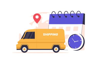 Tahmini varış zamanı çizelgesi. Web siteleri, iniş sayfaları, mobil uygulamalar, posterler ve afişler için çizimler. Moda düz vektör çizimleri