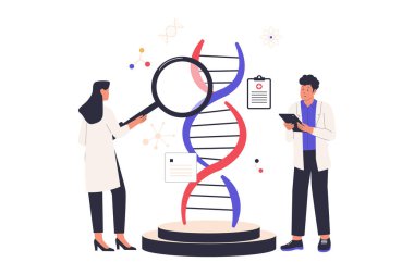 DNA testi analizinin çizimi. Web siteleri, iniş sayfaları, mobil uygulamalar, posterler ve afişler için çizimler. Moda düz vektör çizimleri