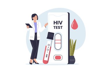 HIV Hızlı Test Kiti ve Teşhis Süreci İllüstrasyonu. Web siteleri, iniş sayfaları, mobil uygulamalar, posterler ve afişler için çizimler