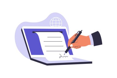 Dijital Belge İmzalama ve İmzalama Teknolojisi. Web siteleri, iniş sayfaları, mobil uygulamalar, posterler ve afişler için çizimler