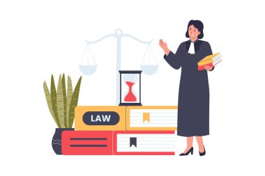 Hukuk Sistemi ve Mahkeme Adalet Vekili. Web siteleri, iniş sayfaları, mobil uygulamalar, posterler ve afişler için çizimler