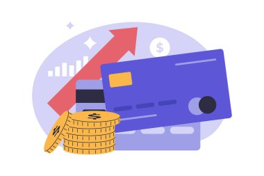 Credit Limit Artırma Çizimi. Finansal Büyüme ve Kart Yardımları. Web siteleri, iniş sayfaları, mobil uygulamalar, posterler ve afişler için resim.