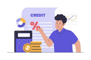 Faiz Oranı Hesaplama Çizimi. Finansal analiz ve bankacılık. Web siteleri, iniş sayfaları, mobil uygulamalar, posterler ve afişler için resim.