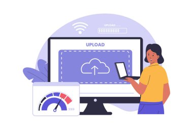 Hızlı Veri Aktarımı ve Bulut Bağlantısı için Yüksek Hızlı Yükleme Resimleri. Web siteleri, iniş sayfaları, mobil uygulamalar, posterler ve afişler için çizimler