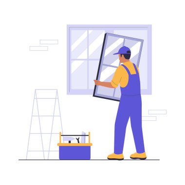 Pencere Kuran Ev Tamircisi 'nin bir tasviri. Web siteleri, iniş sayfaları, mobil uygulamalar, posterler ve afişler için resim