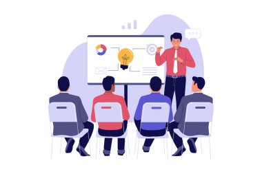 Yatırımcılara Sunum Fikri Takımı. İş Sunumu Konsepti İllüstrasyonu. Web siteleri, iniş sayfaları, mobil uygulamalar, posterler ve afişler için çizimler