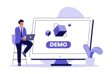 Ürün Demosu Müşterilere. Business Technology Illustration. Web siteleri, iniş sayfaları, mobil uygulamalar, posterler ve afişler için çizimler