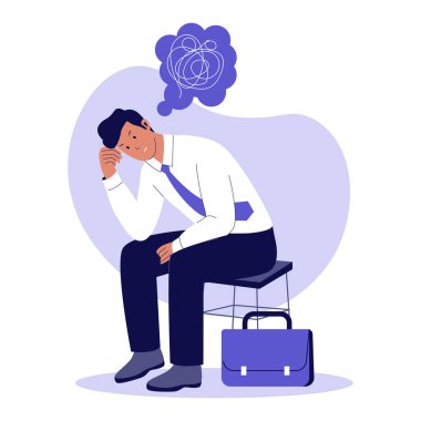 Stresli Startup Kurucu İllüstrasyonu. Baskı ve zihinsel yorgunluk altındaki iş adamı. Web siteleri, iniş sayfaları, mobil uygulamalar, posterler ve afişler için çizimler