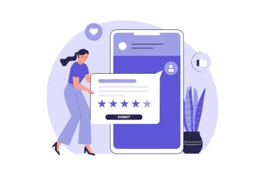 Mobil Uygulamada Sohbet üzerinden Kullanıcı Geribildirim Vermenin İllüstrasyonu. Web siteleri, iniş sayfaları, mobil uygulamalar, posterler ve afişler için çizimler