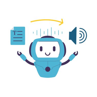 Yapay Zeka Robotu Metin Belgesini Konuşma Çıktısına Çeviriyor. Web siteleri, iniş sayfaları, mobil uygulamalar, posterler ve afişler için çizimler