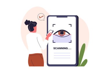 Göz Tanıma Çizelgesi. Modern Biyometrik Güvenlik Sistemi. Web siteleri, iniş sayfaları, mobil uygulamalar, posterler ve afişler için çizimler