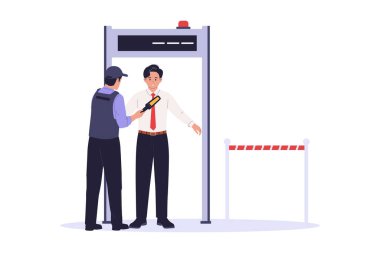 Kontrol noktası kapısında güvenlik görevlisi taraması. Web siteleri, iniş sayfaları, mobil uygulamalar, posterler ve afişler için çizimler