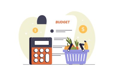 Bakkal Bütçesi ve Masraflar Çizimi. Vektör Düz Çizim