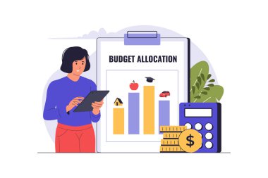 Kadın Bütçe Tahsis Çizelgesi Çizelgesi İncelemesi. Vektör Düz Çizim