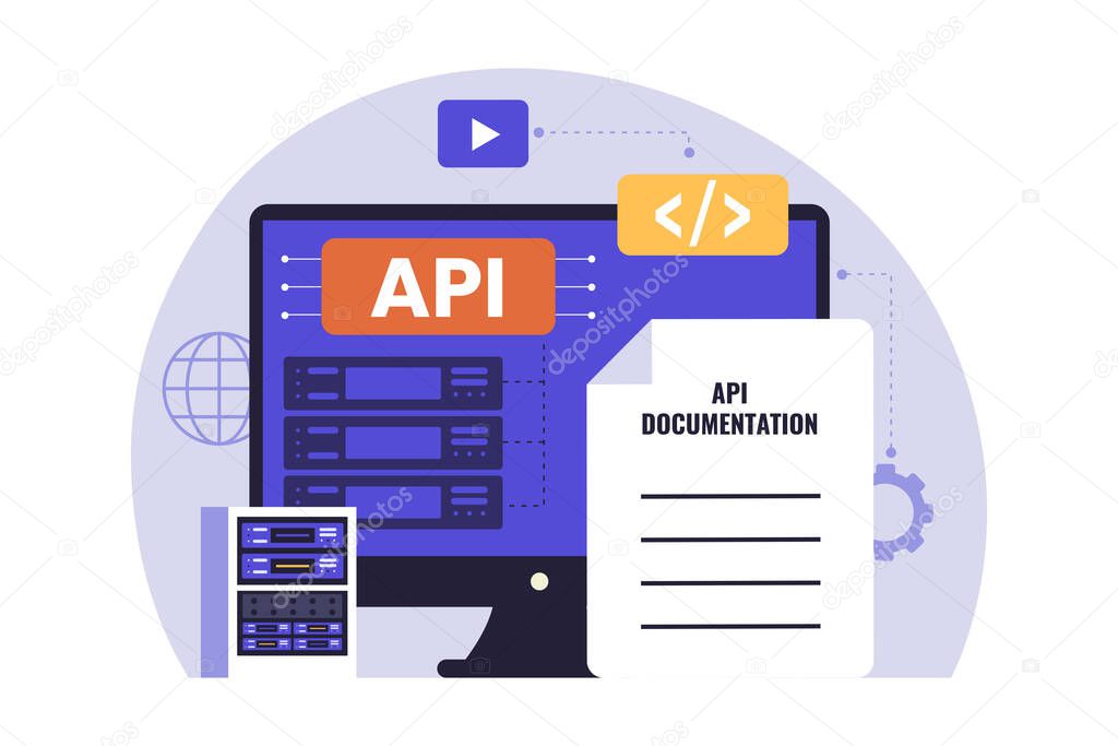 Vector of API Documentation for Developers Illustration. Vector Flat Illustration API Documentation for Developers Illustration. Vector Flat Illustration stock vector