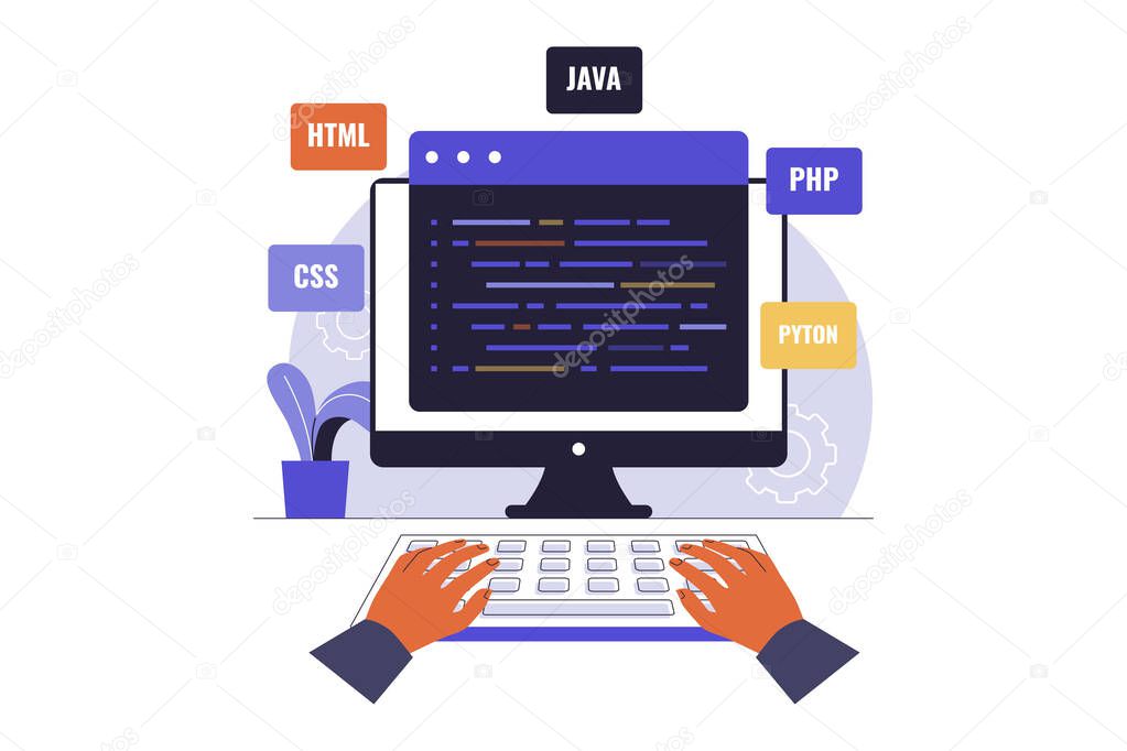 Vector illustration of Hands Coding Keyboard Various 835308438