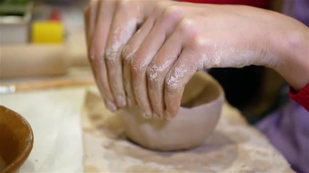 女工匠用粘土做的产品 手工操作 用粘土做的 — 图库视频影像