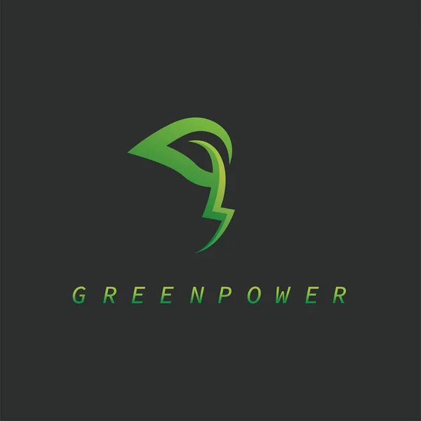緑の電力概念設計ベクトルテンプレートのG文字の葉の落雷アイコン — ストックベクタ