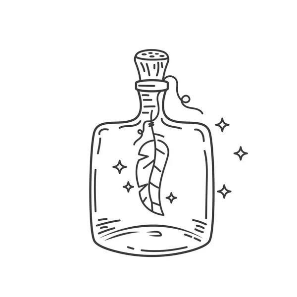Μαγεία Boho Φτερά Δεμένα Και Κρεμασμένα Παλιά Γραμμή Μπουκάλι Διάνυσμα — Διανυσματικό Αρχείο