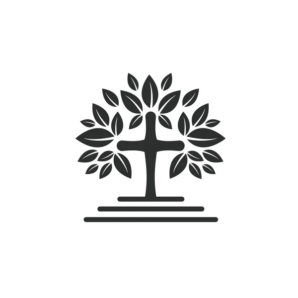 教会ツリークロスアイコンベクトルコンセプトデザインテンプレートWeb — ストックベクタ