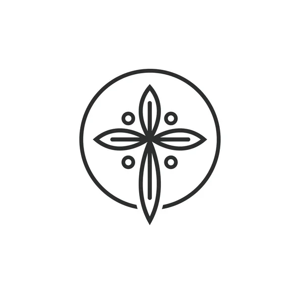 Church Leaf Cross Icon Vector Concept Design Template Web Stock Illustration