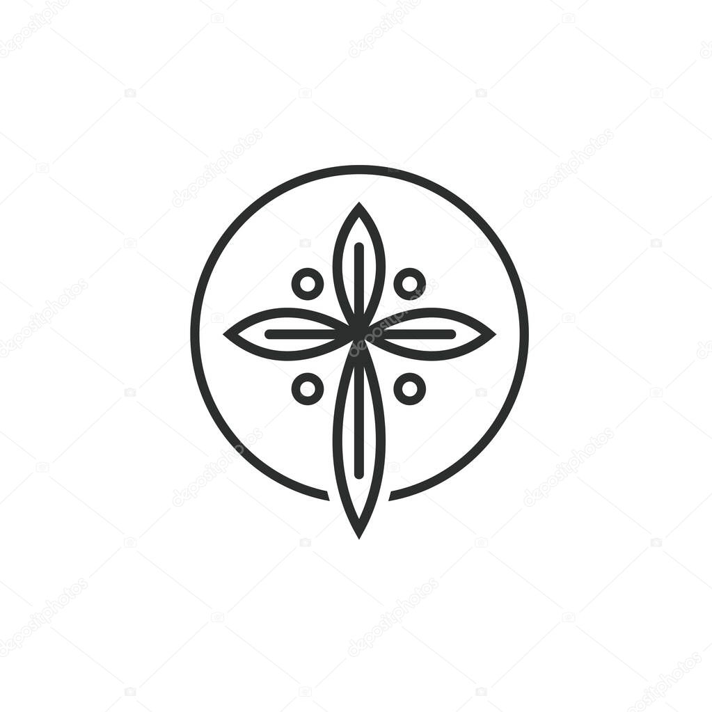 Church leaf cross icon vector concept design template web