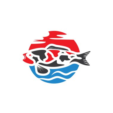 Koi balığı güneşi ve dalga logosu vektör element şablonu tasarımı ağı