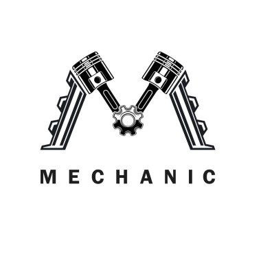 M harfi piston dişli logo ikonu vektör konsept tasarım şablonu ağı
