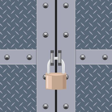 Demir kapı asma kilit vektör karikatür tasarım şablonu ile kilitlendi