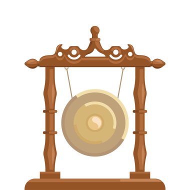 Geleneksel müzik enstrümanı gong vektör illüstrasyonu element ve müzikal dekorasyon grafik şablonu için yerinde asılı