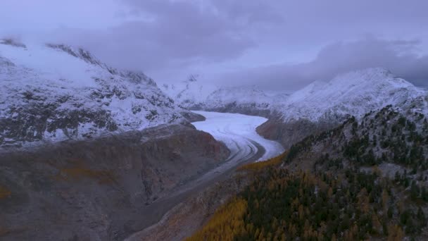 Glaciar Más Grande Aletschgletscher Ice River Los Alpes Suizos — Vídeos de Stock