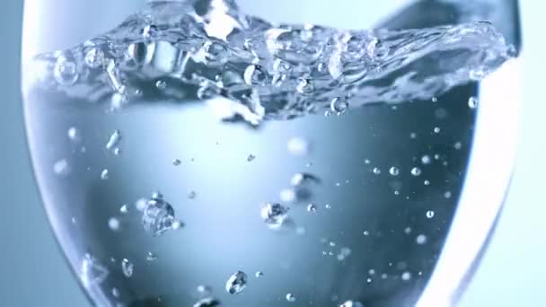 High Speed Shot Close Clear Mineral Water Pouring Drinking Glass — Stock Video