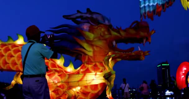 Chiński Tradycyjny Festiwal Wspaniały Kolorowy Bóg Smok Latarnia Festiwalkeelung City — Wideo stockowe