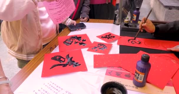 Chinese Spring Festival Calligrapher Handwritten Spring Festival Couplet Text Auspicious — Stock Video