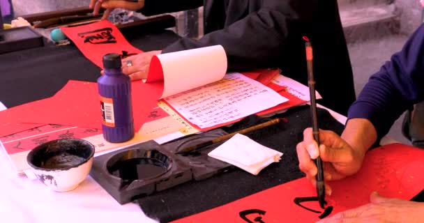 Der Chinesische Frühlingsfest Kalligraph Handgeschriebene Frühlingsfest Couplet Text Verheißungsvoll Ruyi — Stockvideo
