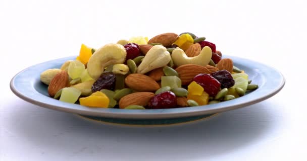 Plate Contains Nutritious Mixed Nuts — Stock Video