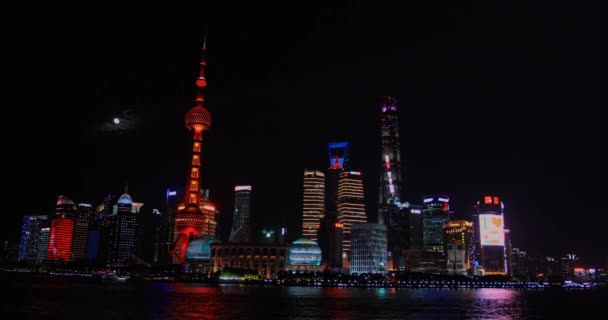 Det Ljusa Orientaliska Pärltornet Shanghai Bund Scenic Area Natten 2018 — Stockvideo