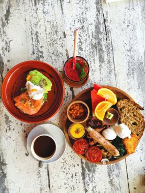 Continental breakfast with sausage, eggs & coffee in Bali