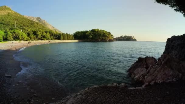 Sveti Stefan Montenegro September 2021 Scenic Milocer Beach Rocks Sveti — Stock videók
