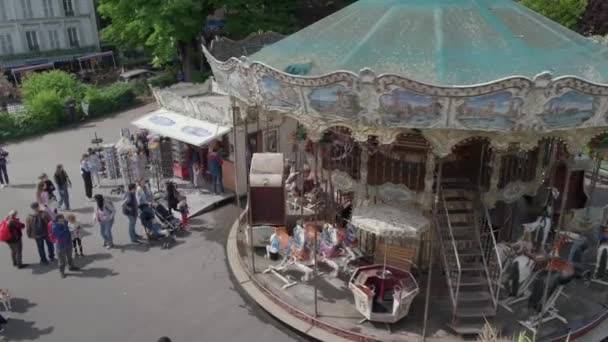 Paris France May 2023 Childrens Retro Carrousel Montmartre Sunny Day — Stock Video