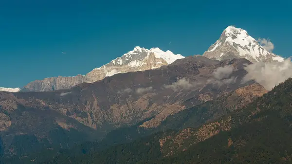 GHOREPANI, NEPAL - 9 HAZİRAN 2025: Ghorepani, Nepal 'deki görkemli dağların güzel manzaraları, doğa bu huzurlu yerde güzelliğini gözler önüne seriyor.
