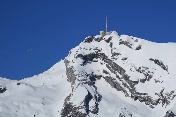 Peak Summit Station Mount Saentis Winter — Stock Photo, Image