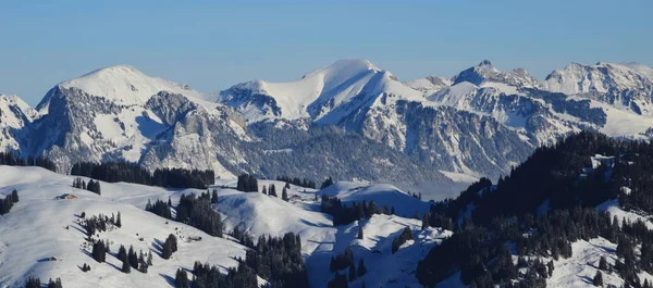 Sneeuw Bedekte Bergketens Gezien Vanaf Horeneggli — Stockfoto