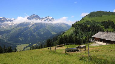 Gstaad, Switzerland yakınlarındaki Idyllic dağ manzarası.